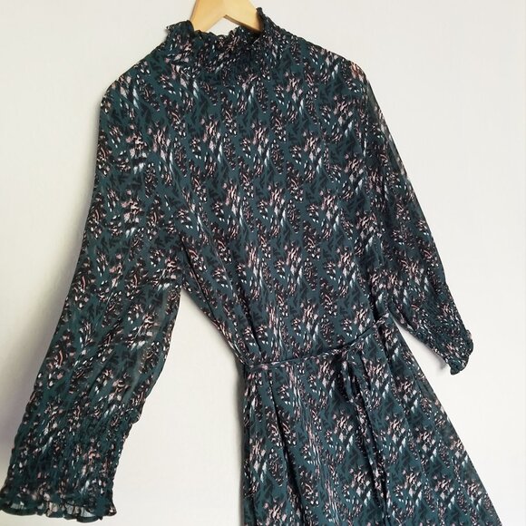 Anthropologie Seen Worn Kept Davina Leopard Belted Midi Dress Hunter Green US 8 - Picture 8 of 16